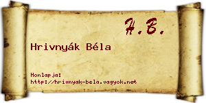 Hrivnyák Béla névjegykártya
